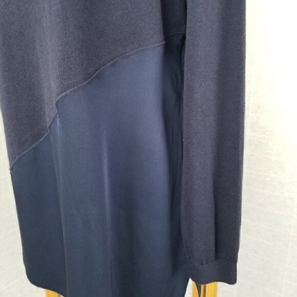 Navy Blue Silk Blend Tunic Sweater Mixed Media Size Large Long Sleeves - Picture 9 of 12